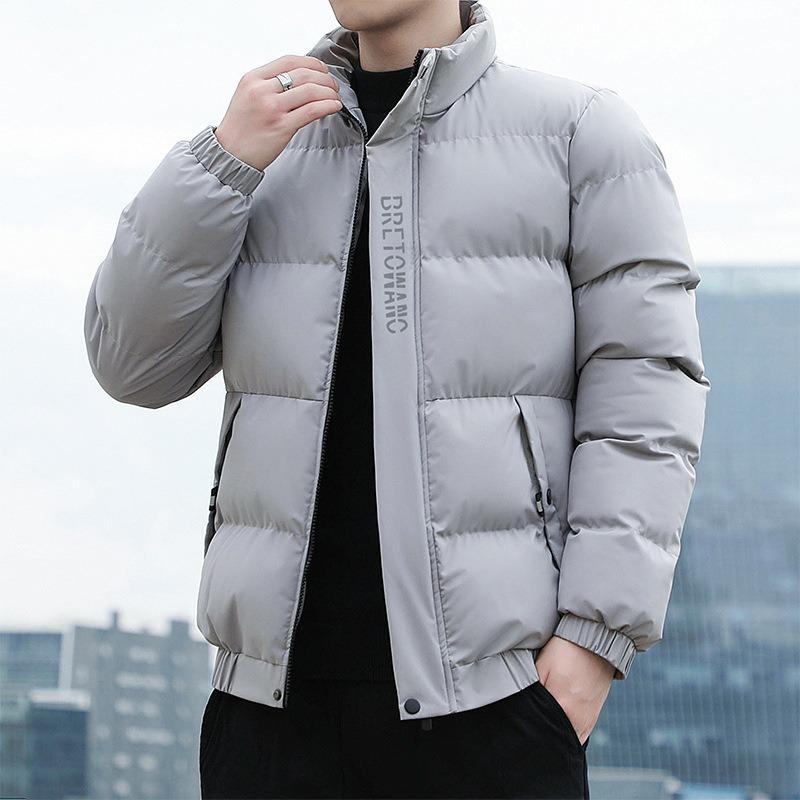 Cotton-padded Men's Winter New Blue Fashion Printed Casual Cotton-padded Warm Stand-up Jacket