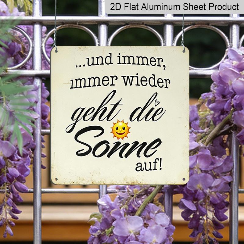 2D Flat, 1pc Retro Metal Tin Sign, The Sun Always Rises Inspirational German Quote Sign, Vintage Aluminium Wall Art, Rustic Decorative Plaque for