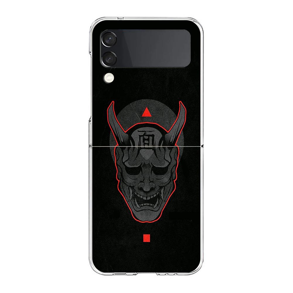 Transparent Phone Case For Samsung Galaxy Z Flip 3 4 5 6 7 Hard Folding PC Z Flip3 Flip4 Cover Japan Ghost Face Samurai