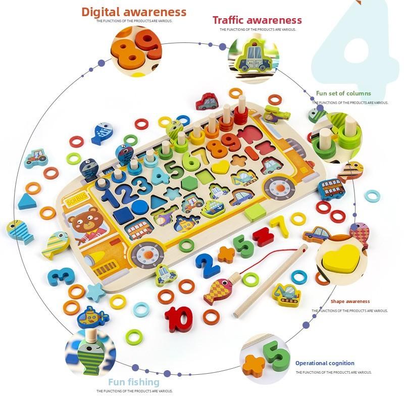 Puzzle Math Wooden For Kids With Bus Themed Design For Cognitive Skills And Play