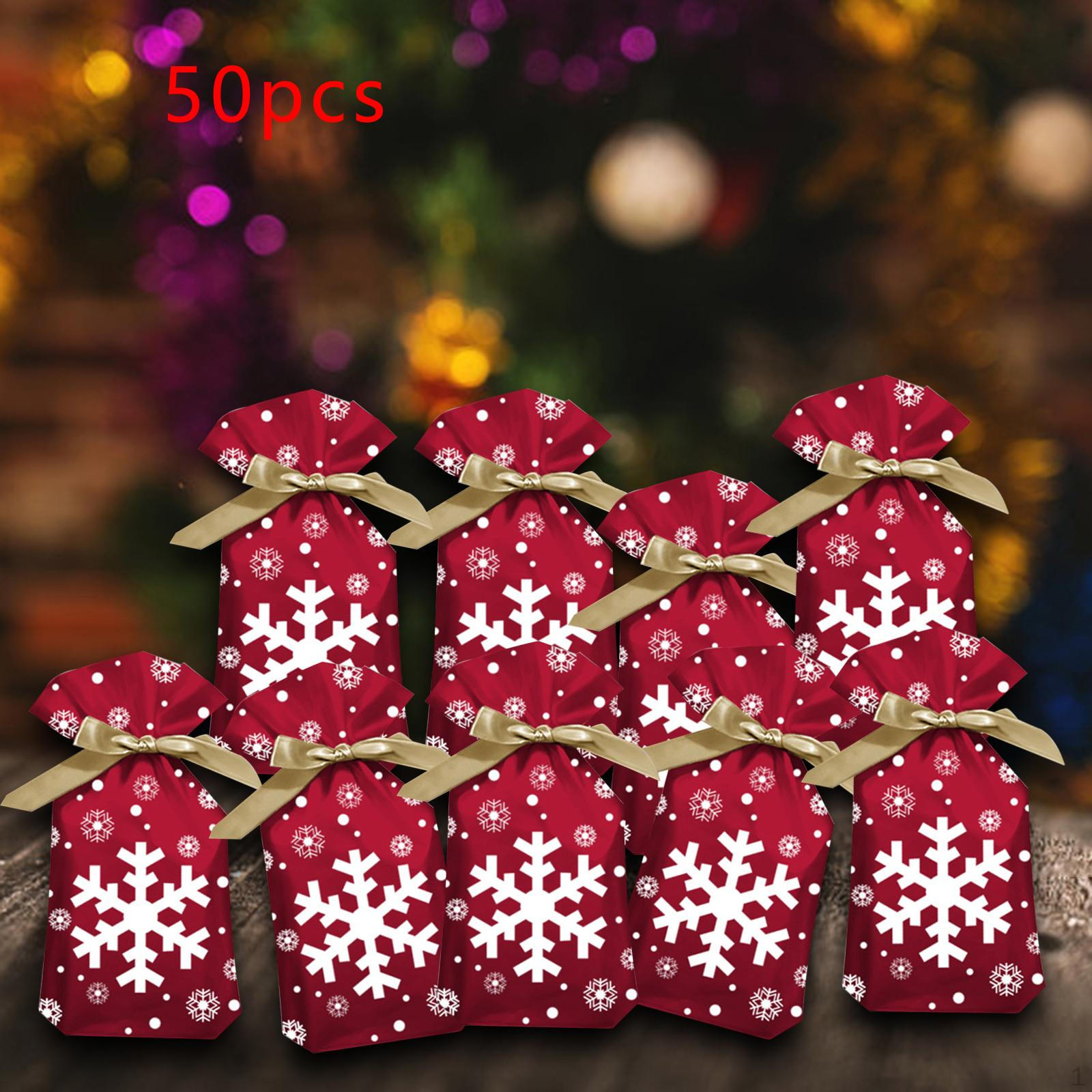 50 Pcs Reusable Gift Wrap Drawstring Bag Cookie Bags Packaging Style F