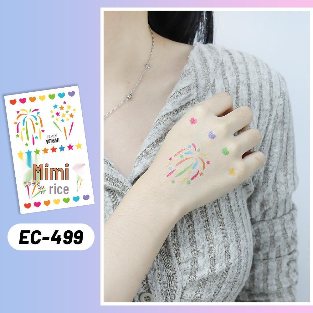 Kids Cartoon Tattoo Stickers: Fun Dopamine Festival & Fireworks Design 120x75 mm
