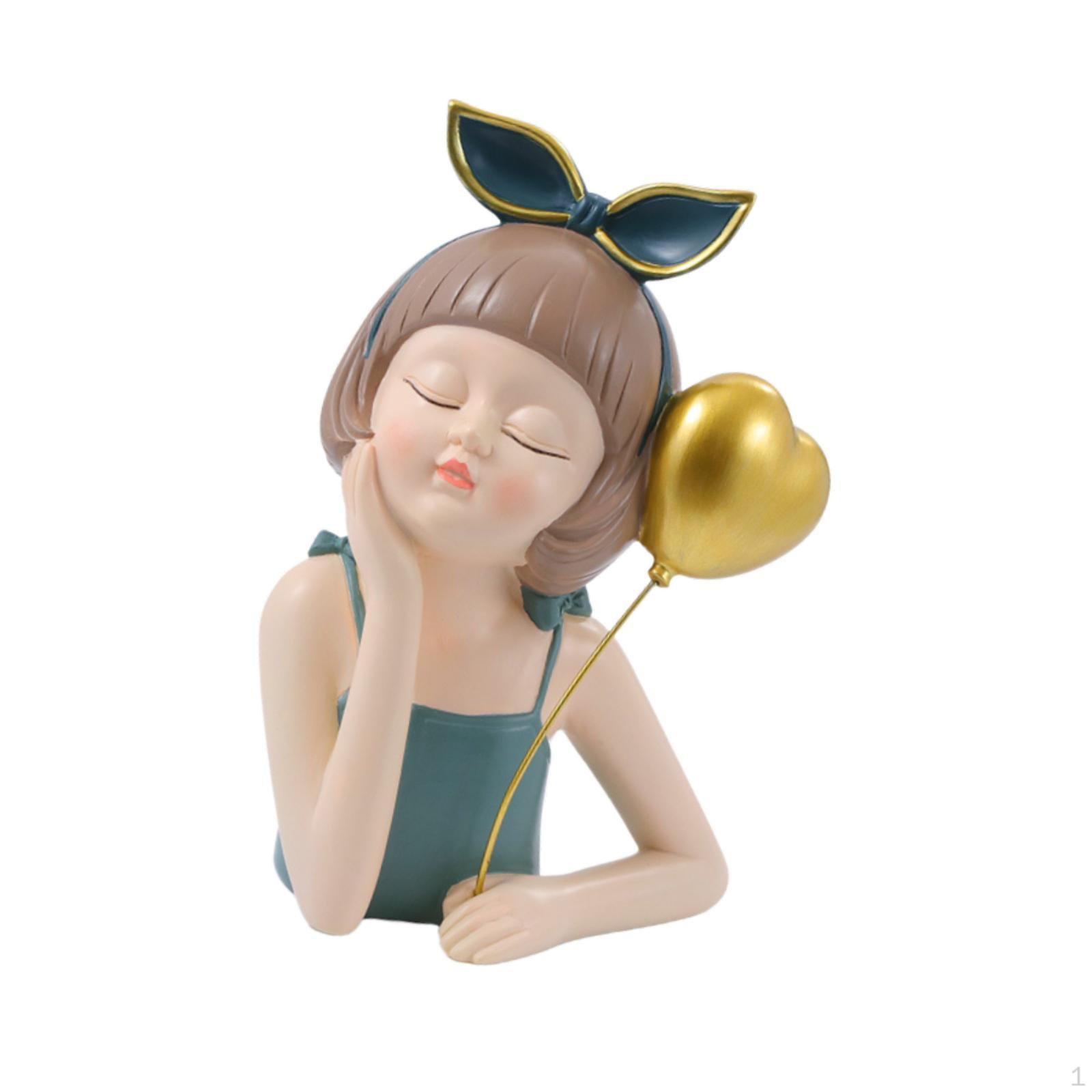 

Мультяшная фигурка девочки, скульптура 6,3x4,72x9,84 дюйма, коллекционный настольный дисплей для полки зелёный