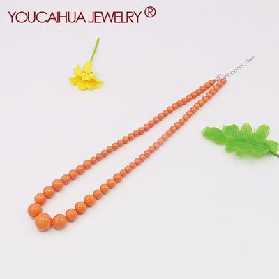 6-14mm Orange Round Shell Pearl Beads Tower Shaped Necklace Pearl Jewelry Making Design AAA Neck Chain,5 Cm Extension Chain,Party Gift for Women