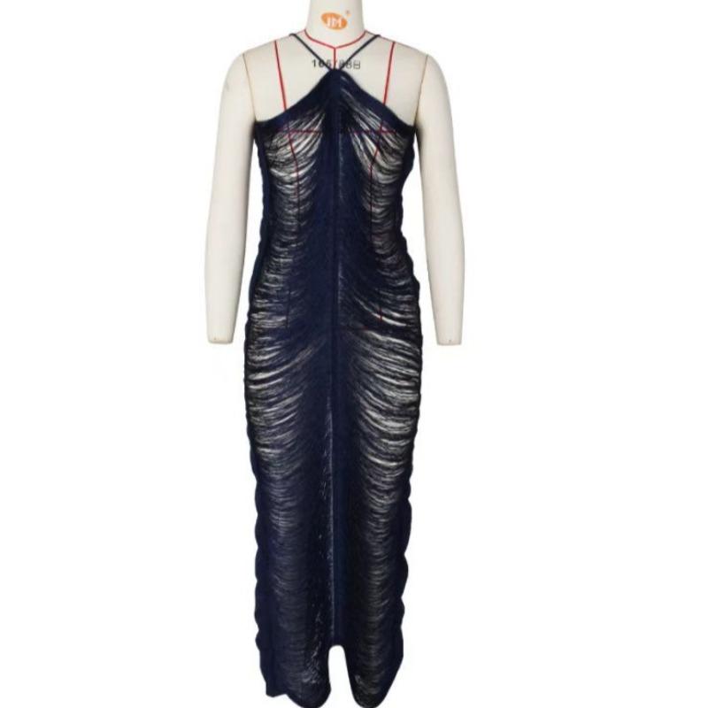 Modisches Fransen-Rückenschlitz-Neckholder-Kleid Kleid