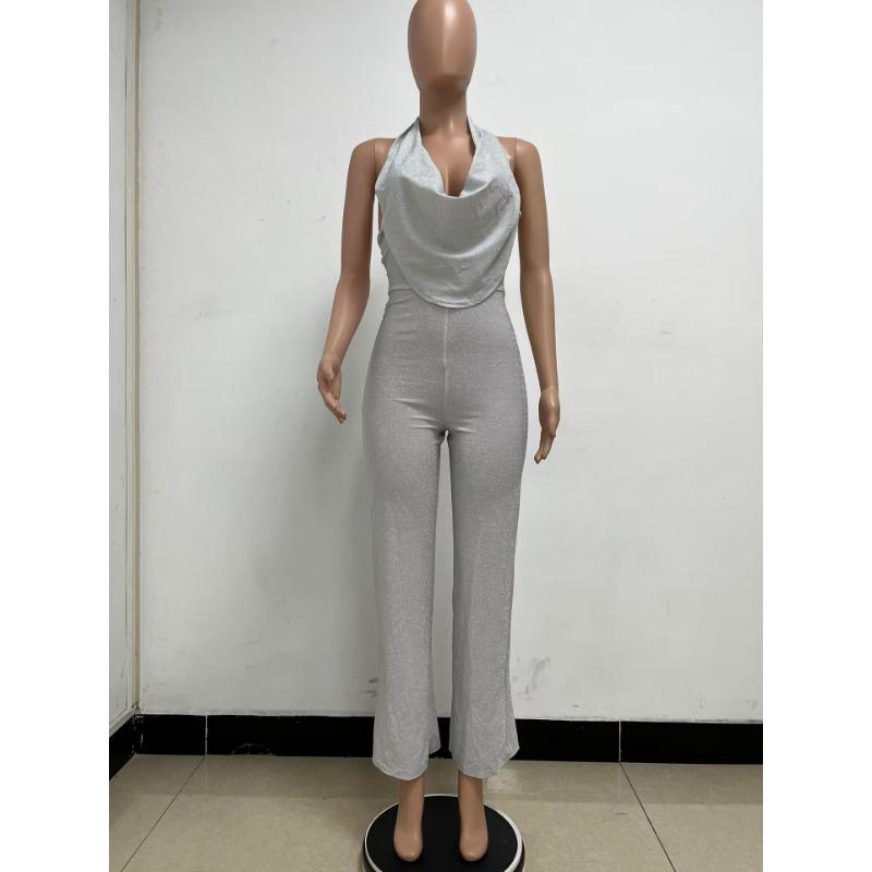 Dame sommerjumpsuit med halterneck og ermeløs passform