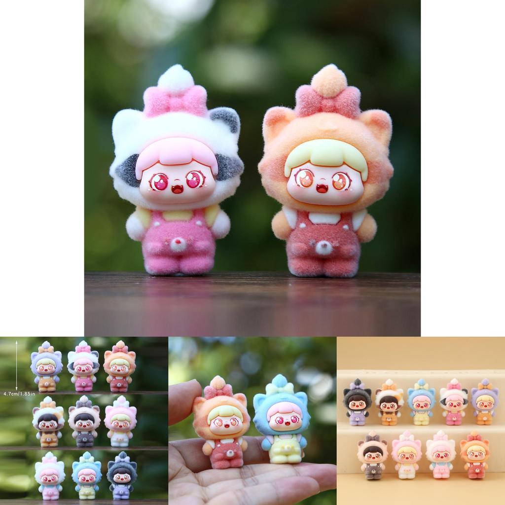 9pcs Creative Cat Head Overalls Girl Model Doll Ornament Set For Collectors