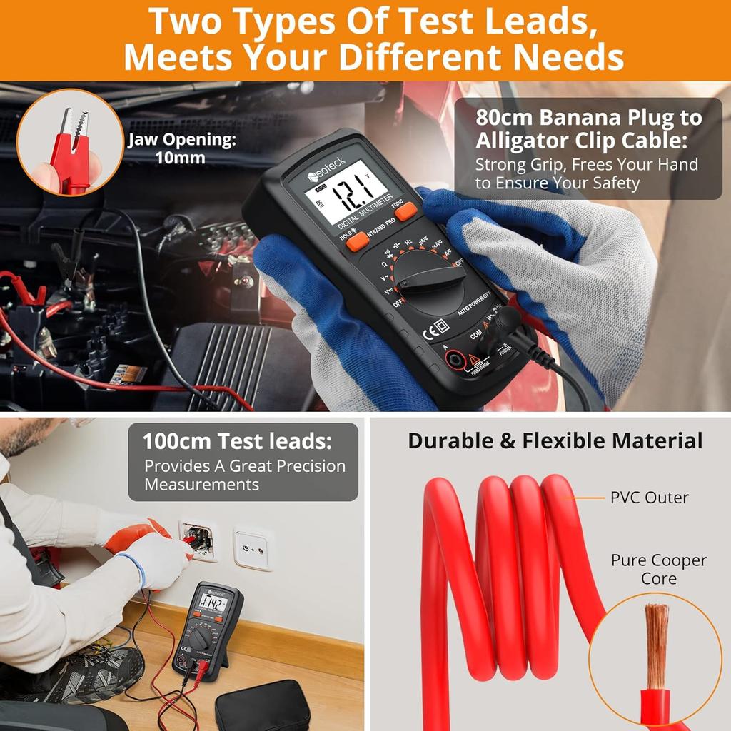 Professional Electrical Kit: Auto Ranging Digital Multimeter & 3-in-1 Pen Multimeter with Phase Sequence Detection, AC/DC Voltag