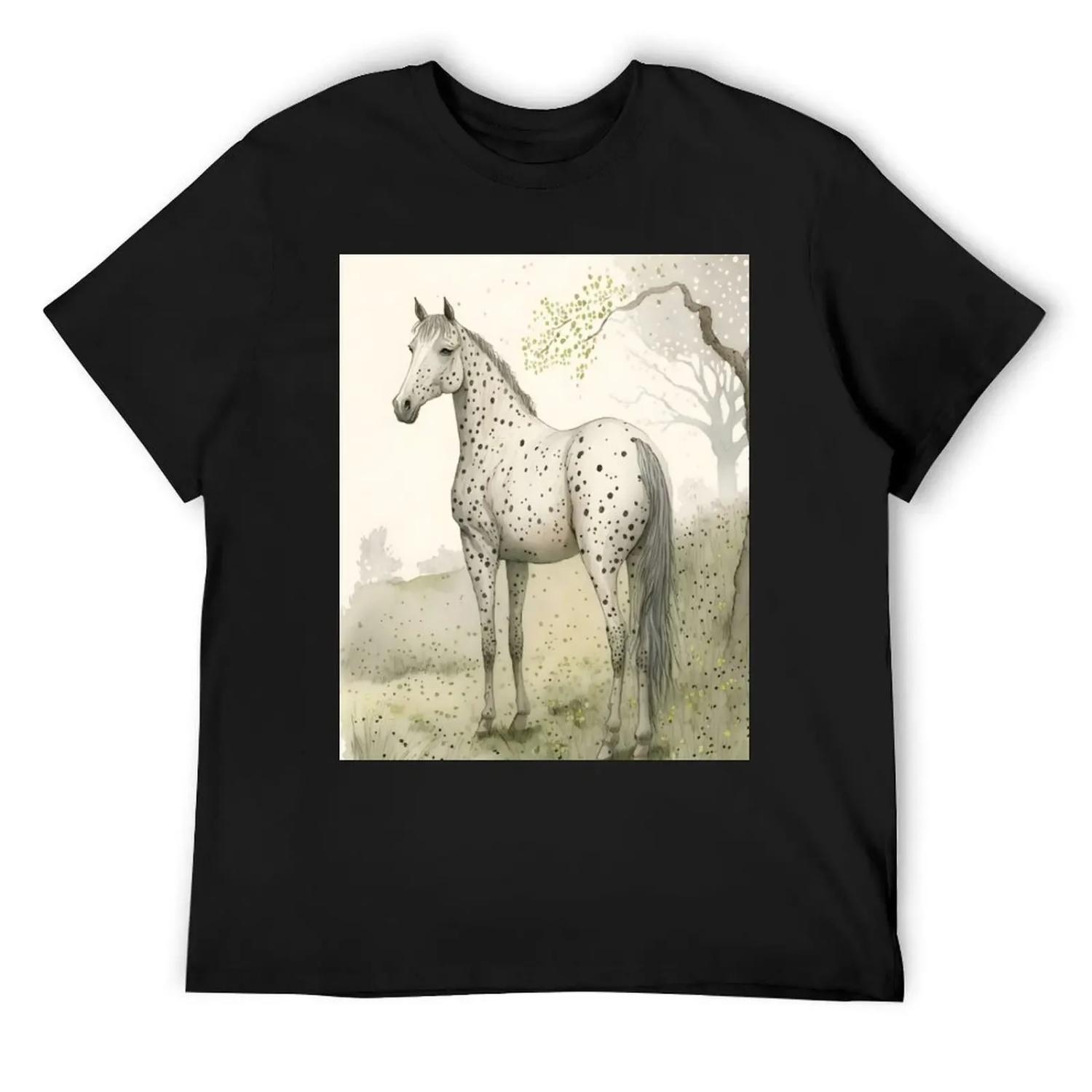 

Леопардовый аппалузский конь акварельный портрет, мягкие нежные цвета Футболка корейская мода летние топы кавайная одежда мужская одежда XXXXXL чёрный