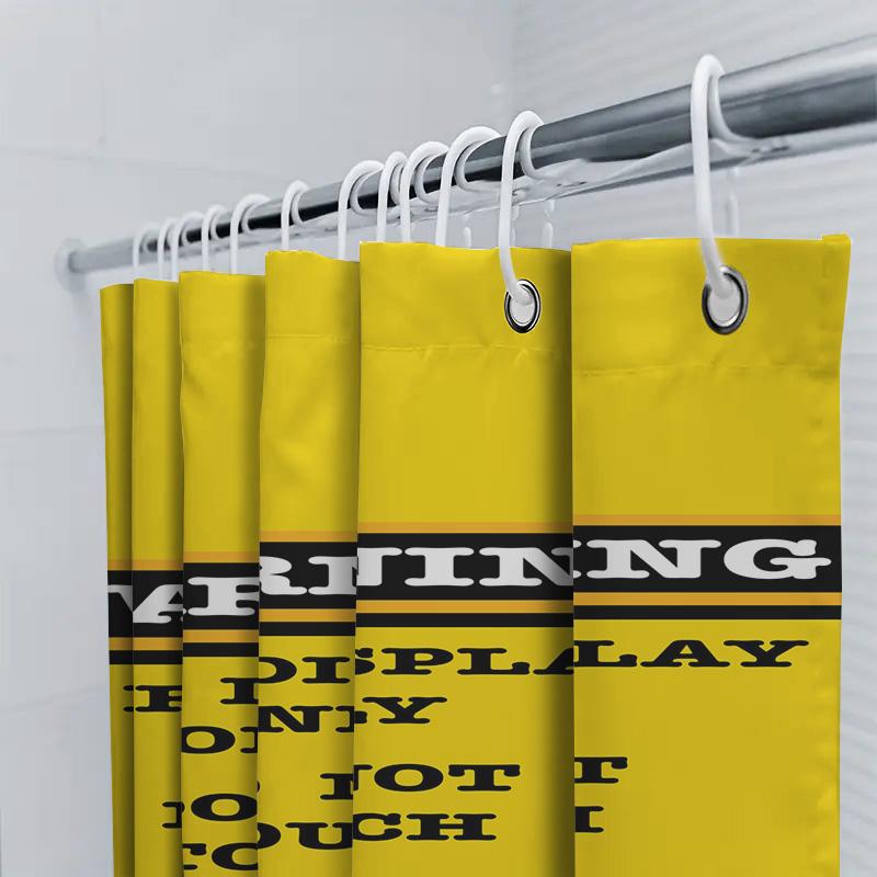 Caution Display Only Shower Curtain Yellow Warning Sign Design Non-Touchable Decorative Bath Liner Set With Hook Rings For Home