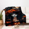 "Halloween Witch Costume with Jack-o'-Lantern Hat"Blanket Flannel Throw Blanket for Sofa, Bed, Travel, Camping, Office