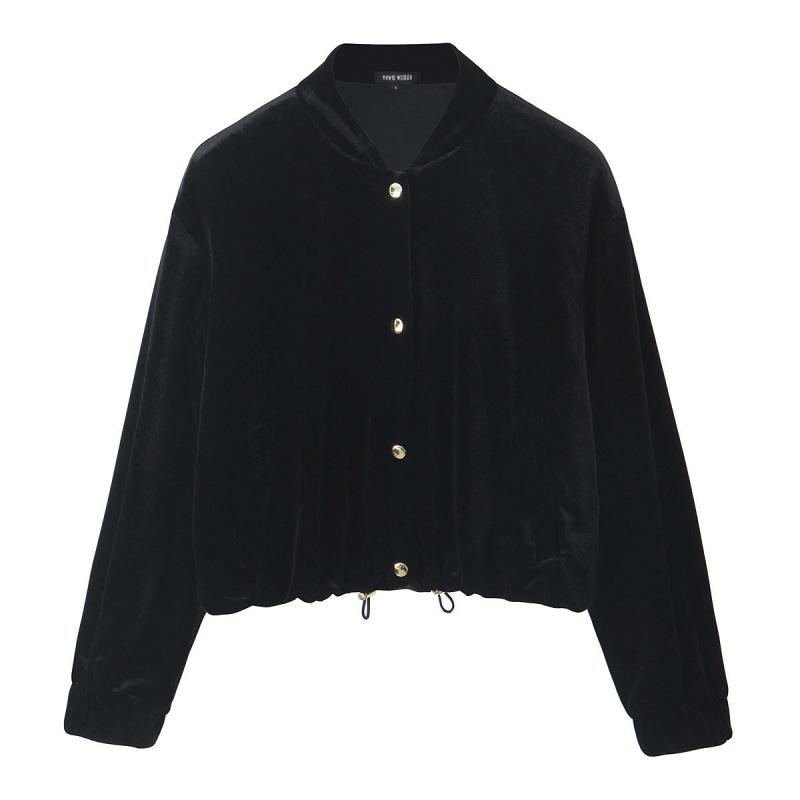 European & American Style Velvet Bomber Jacket and Wide-Leg Pants Set - Autumn Collection.