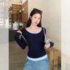Fake two-piece contrasting color splicing design sense long-sleeved T-shirt women's autumn new slim-fitting and thin bottoming shirt top