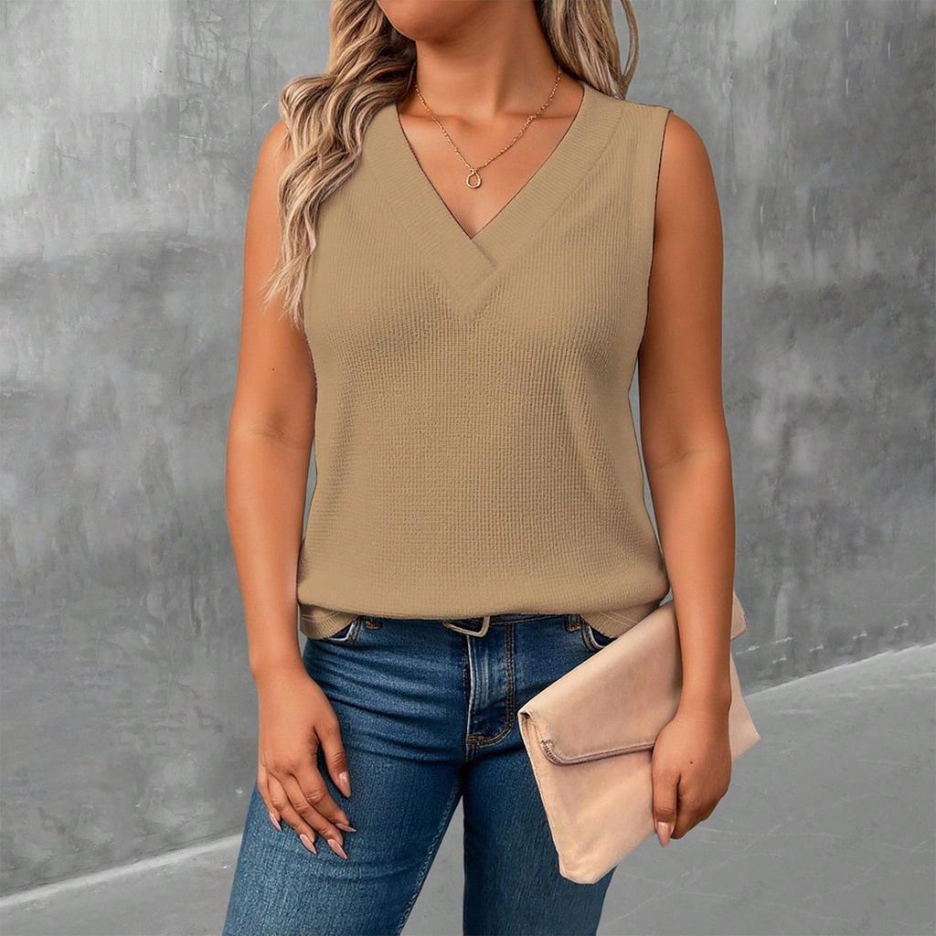Women Sleeveless V Neck Tank Top Casual Knit Vest Lightweight Summer Blouse Soft Fabric Relaxed Fit