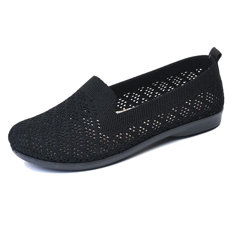 Womens Breathable Mesh Flat Shoes With Cutout Design Comfortable Slip-On Walking Fall
