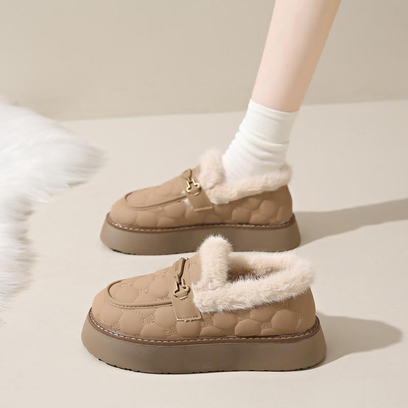 Large Size Women's Shoes Snow Cotton Shoes Winter Thick-soled Piled and Thickened Fluffy Shoes One Pedal Piled Boken Doudou Shoes