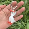 Three-Headed White Goose Keychain Pendant Necklace Earrings Three-Dimensional Relief Resin Hand-Painted Lightweight Necklace Jewelry Gift Accessories