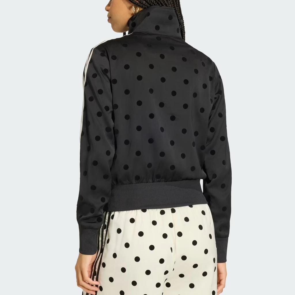 Adidas Originals Satin Printed Polka Dot Sports Stand Collar Zip Stripe Long Sleeve Jacket Women Jackets KV1166