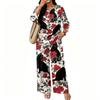 Women's Casual Printed 3/4 Sleeve Button Down Top and Wide Leg Pants 2 Piece Set