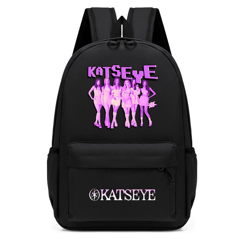 60123-8 Mochila Unissex para Meninos e Meninas KATSEYE Estampada Mochila de Estudante Escolar Impermeável Leve