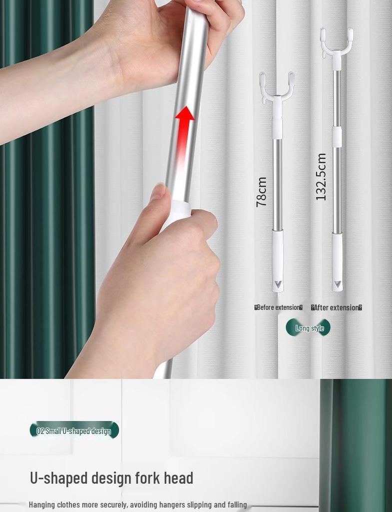 Retractable Stainless Steel Clothes Drying Pole - Extended Balcony Support for Hanging and Sunning Garments.