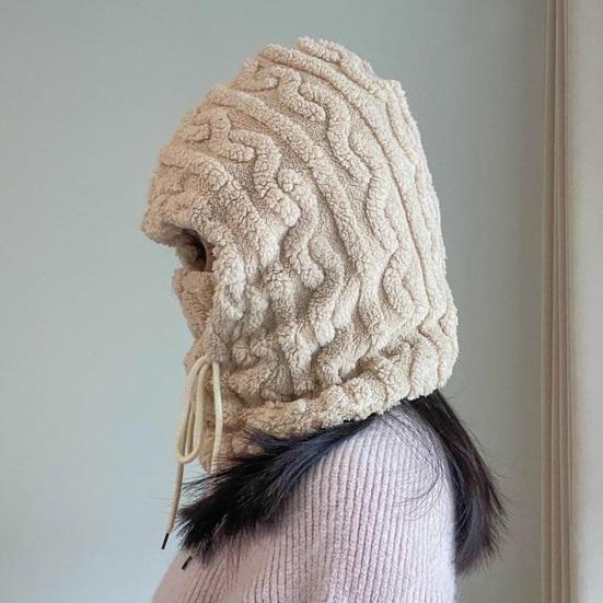 Winter Hat Scarf Combo Fleece Neck Warmer with Ear Protection Knitted Sherpa Hood Windproof Ski Face Covers Stretchy Beanies
