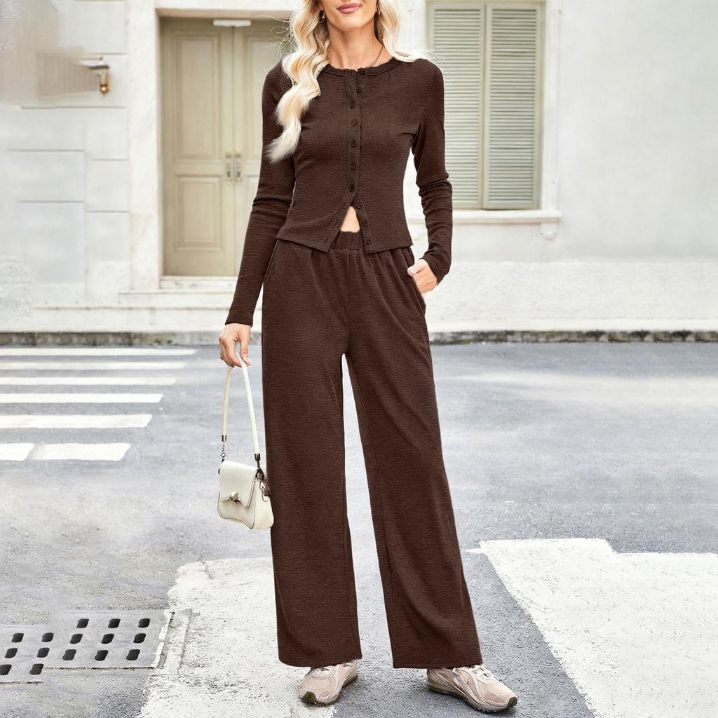 Women's 2 Piece Solid Color Casual Sportswear Long Pants Set