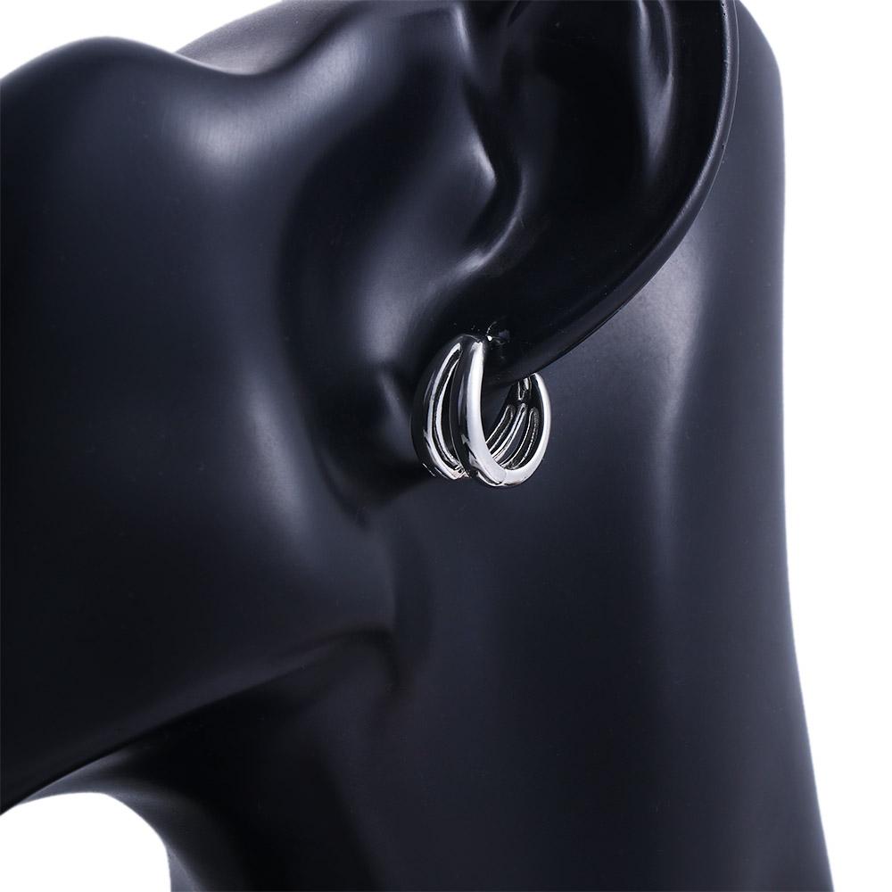 Black Geometric Silver Color Round Ear Studs Stud Earrings Punk Jewelry Men Hoop Earrings