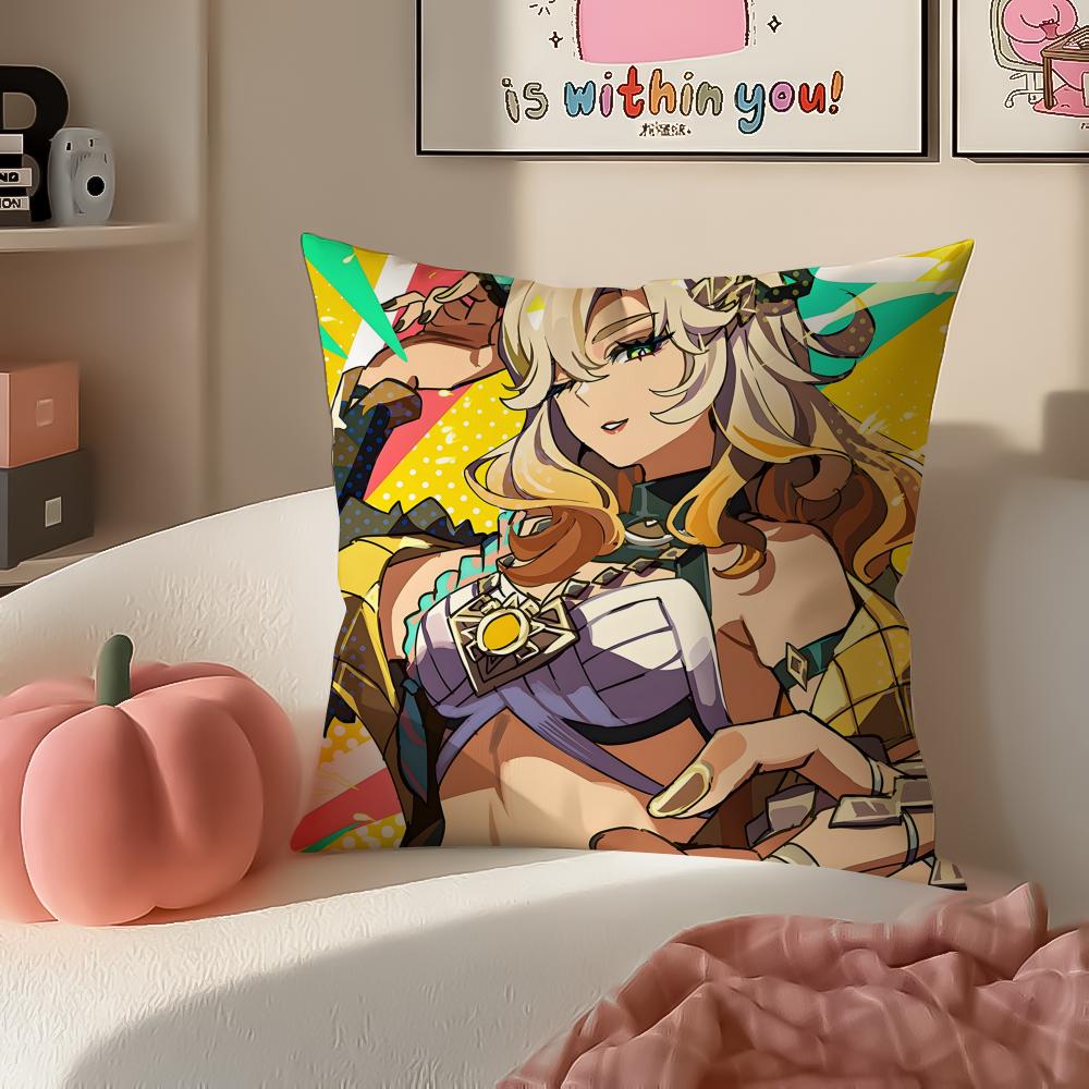 Game Genshin Xilonen Cushion Cover Pillowcase Short Plush Invisible zipper Room Sofa Cushion Cover