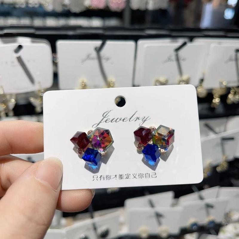 Bunte Strass-Ohrstecker für Frauen, trendig, Rot, Grün, Lila, rund, quadratisch, Statement-Ohrringe, Geometrie, Rosa, Schmuck, Geschenk