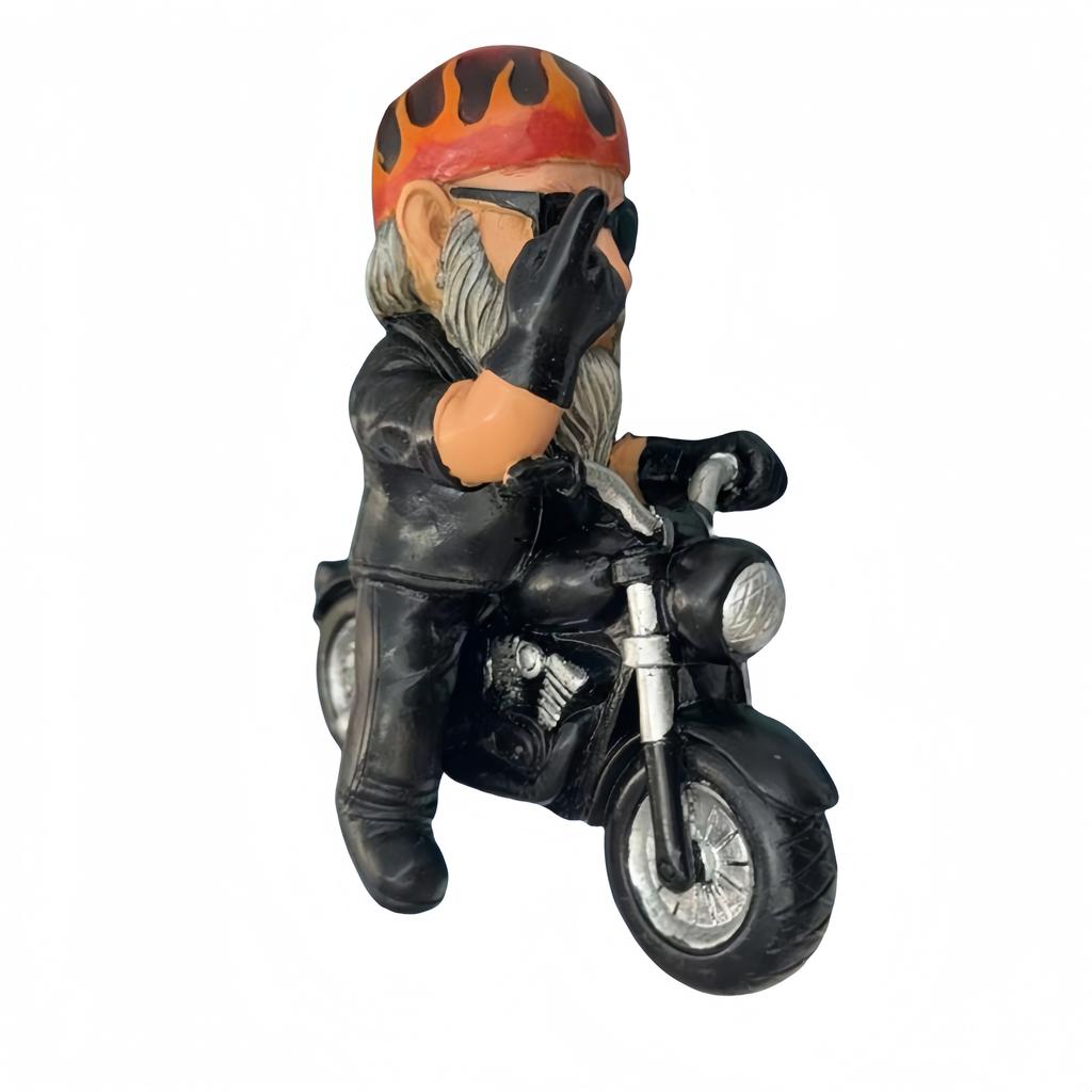 1pc Motorcycle Riding Garden Gnome Statue with Flame Helmet & Peace Sign - Resin Outdoor/Indoor Lawn Ornament, Humorous for home, Tabletop