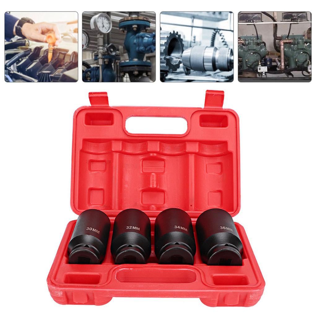 4pcs 12 Inch Deep Impact Socket Repairing Tool Set 12 Point Head Adapter High Hardness