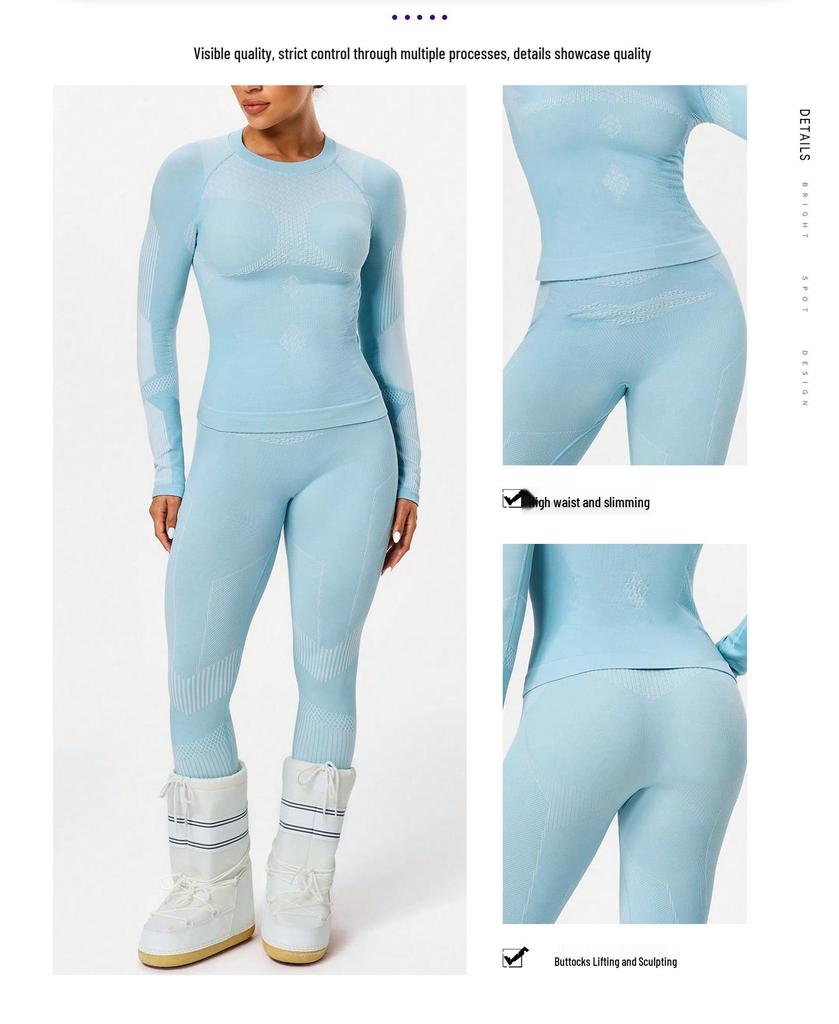 Ciepły zestaw bielizny bazowej narciarskiej i do jogi: Długi rękaw odprowadzający wilgoć