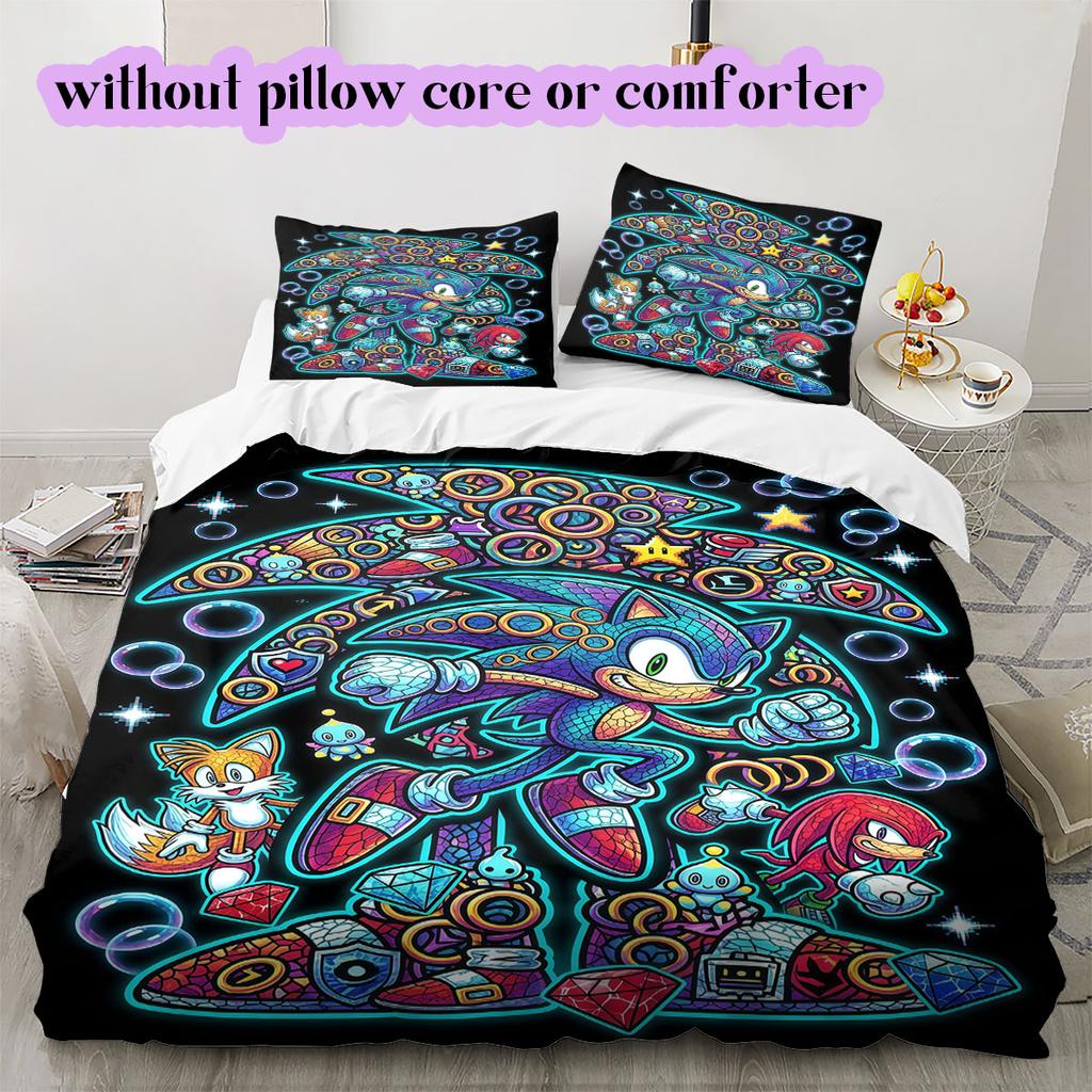Hedgehog Sonic Deluxe Anime Duvet Cover Set,3 Piece Printed Cartoon Decor,Cool Bedroom Comforter Cover for Modern Home_LIAN