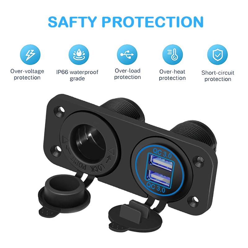 36W QC3.0 USB Steckdosenpanel Wasserdicht Schnellladung Dual USB Steckdosenadapter für Auto Boot Wohnmobil Motorrad
