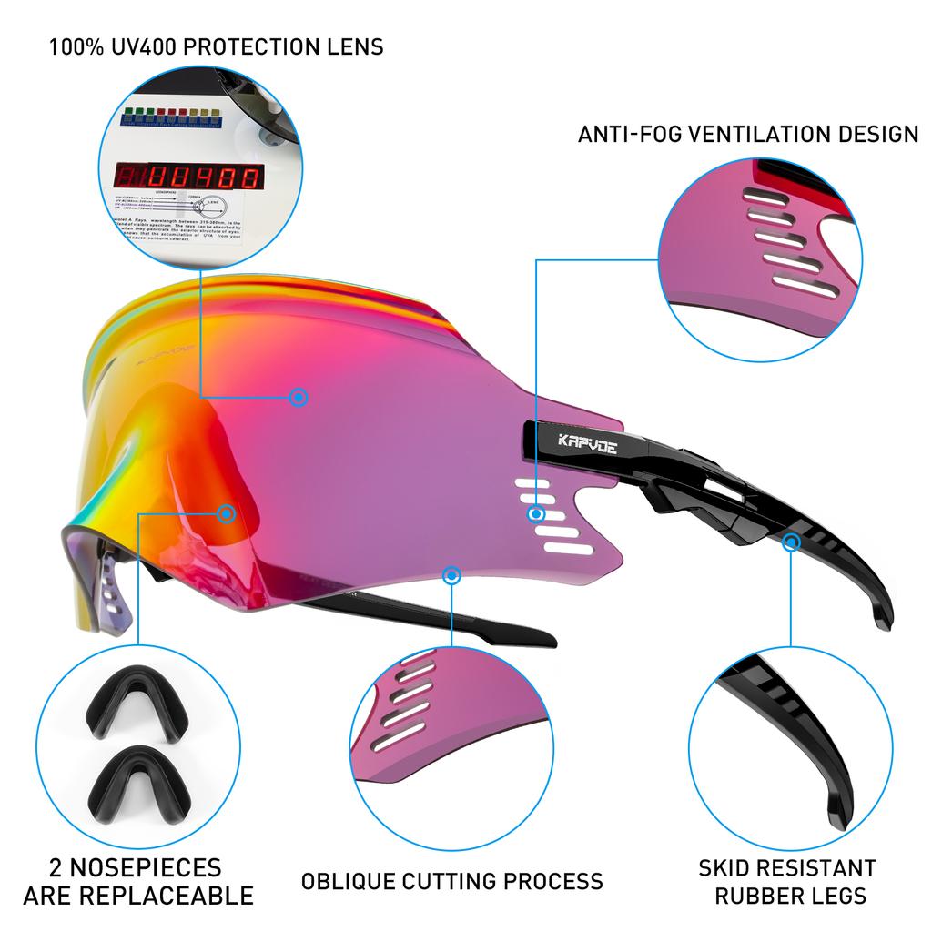Kapvoe Cycling Glasses UV400 Men Bike Sunglasses Airbreathing MTB Eyewear Outdoor Sport Goggles Bike Glasses Oculos De Ciclismo