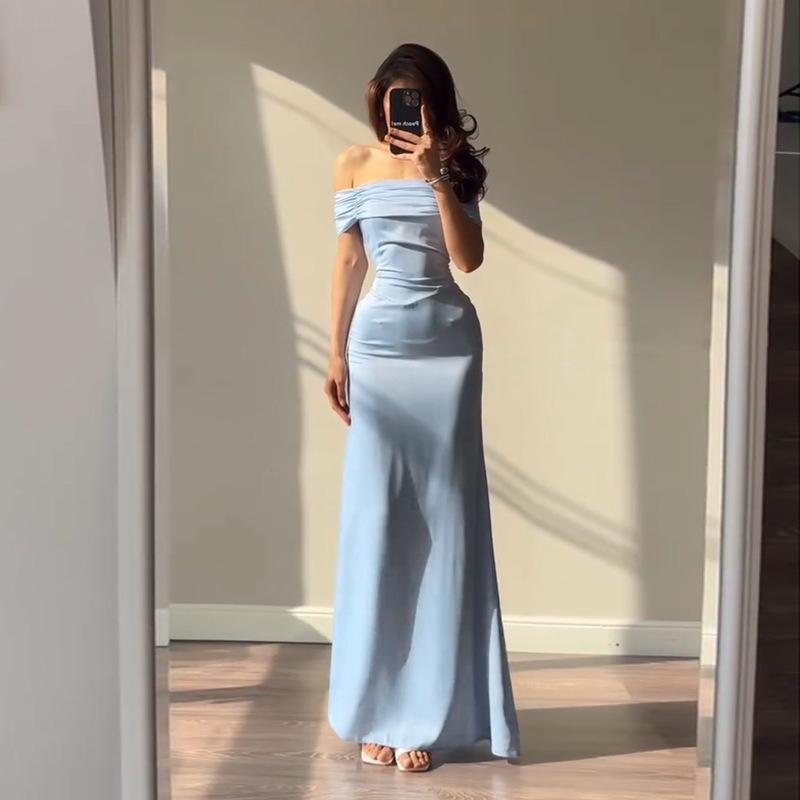 Women's Red Strapless Maxi Dress Bodycon Elegant Evening Long Dress