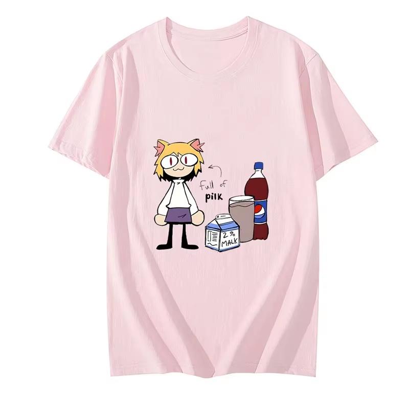 Melty Blood Neco Arc Printing T-shirt for Men and Women Summer Couples Loose Casual Short Sleeve Casual Trendy New Models