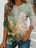 Women's abstract watercolor print long-sleeved loose round neck top, casual everyday street style with elegant design.