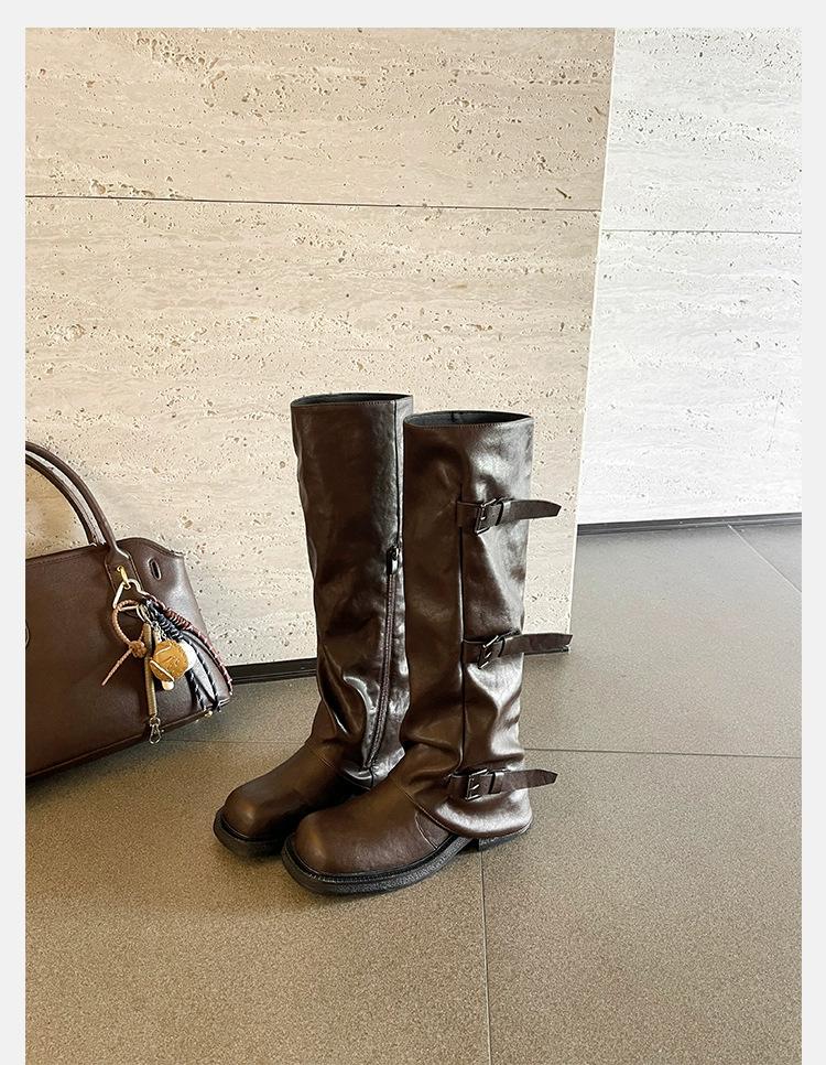 

Niche retro thick heel mid-height boots western cowboy pile boots early autumn martin boots French women s boots 40