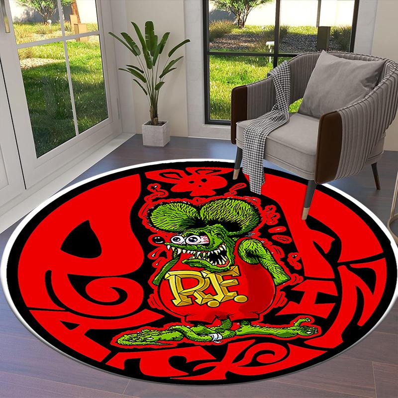 1pc Rat Fink Artwork Round carpet, Made of Polyester,Perfect for Decorating Office Chairs, Living Rooms