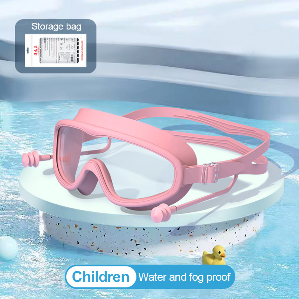 Large Frame Swimming Goggles with Earplugs for Kids High Quality Children's Antifog Swim Pool Glasses Waterproof HD Swim Eyewear
