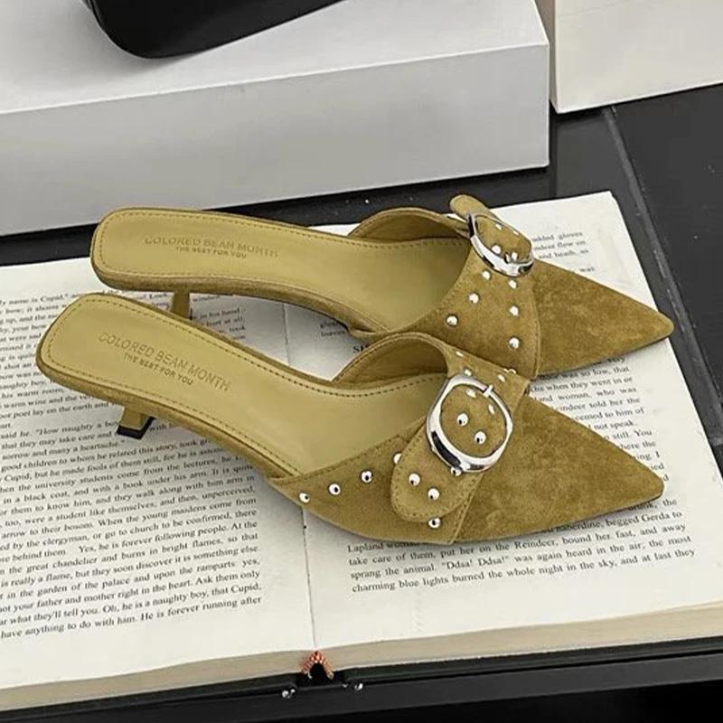 Fashion Women's Slippers Pointed Toe Elegant Heeled Shoes Fashion Dress Pumps Summer 2025 Luxury Flip Flops Designer Zapatos De Mujer