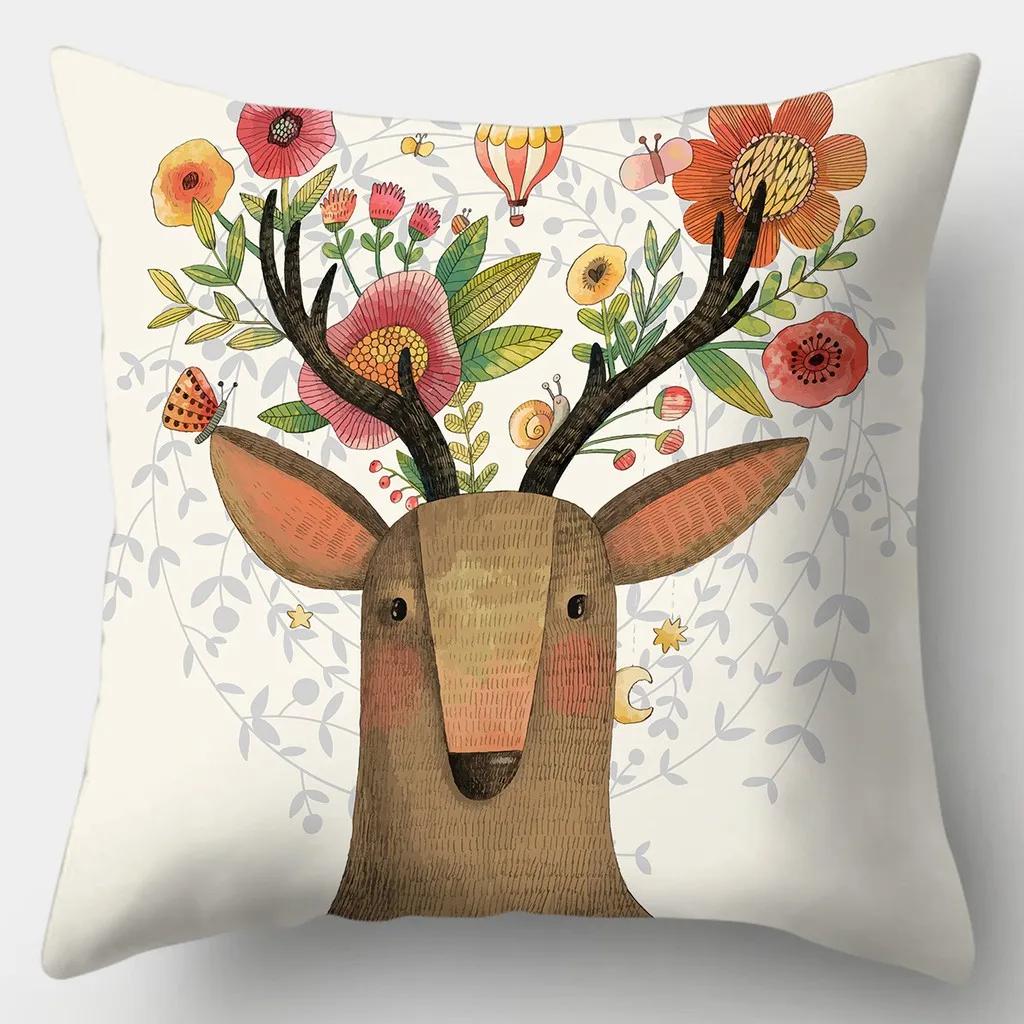 Creative Deer Pillowcase 45cmX45cm Square Sofa Pillow Cover Love Cushion