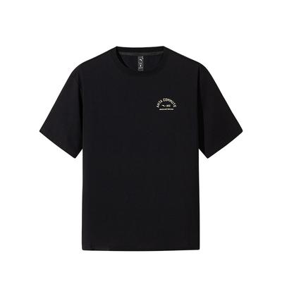 Camiseta Confortável Simples Solta Estampa de Letra Respirável Ombro Caído Manga Curta Camisetas Unissex Preto 152527123-4