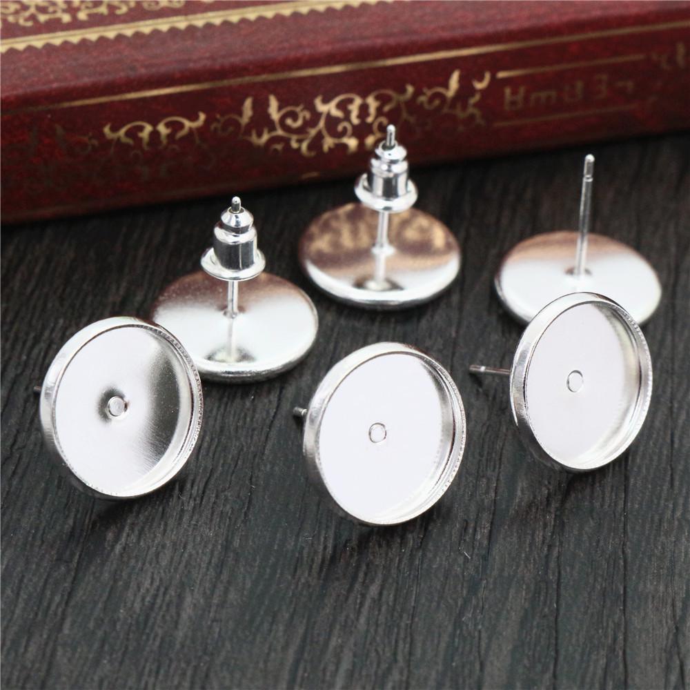 

12mm 10mm 8mm 50pcs/Lot Brass Copper Material Earring Studs(with Ear plug) Earrings Base,Fit 8-12mm Glass Cabochons 8mm срібний