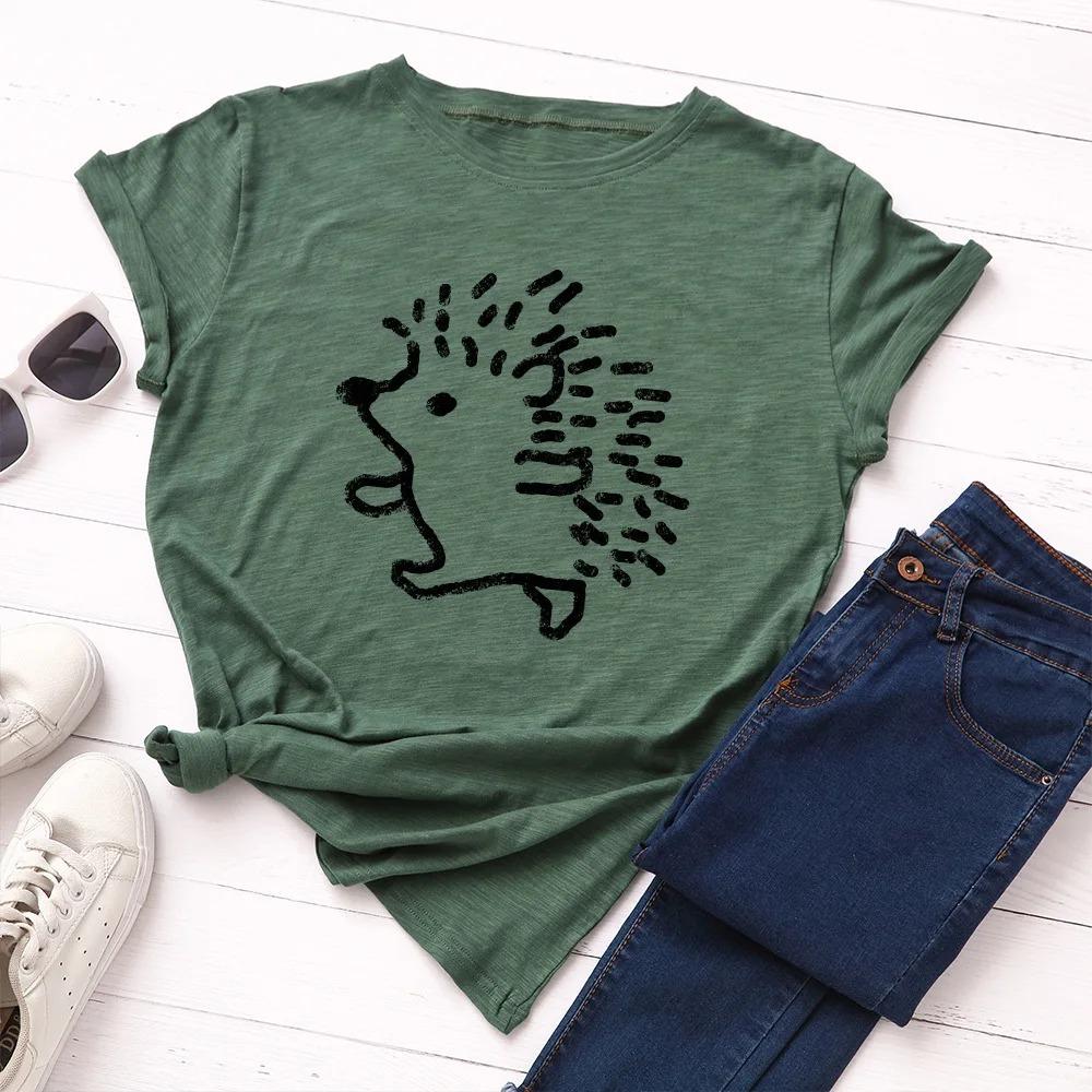 Women's T-shirt Cute Hedgehog Print Graphic Women's Short-sleeved T-shirt Top Women's Clothing T-shirt
