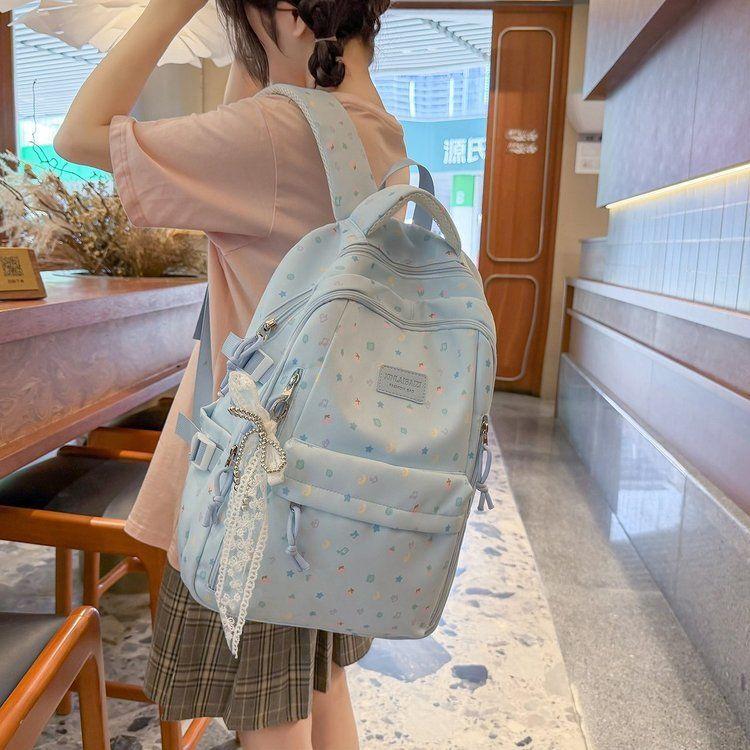 Schoolbag Ice Mist Soft Light Cartoon Cute Backpack Japanese Girl Gentle Healing Casual Versatile Lightweight Travel School Bag