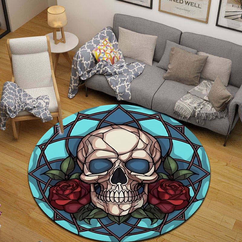 Eclectic Round Ocean Multicolor Area Rug, Non-Slip Floor Mat for Bedroom