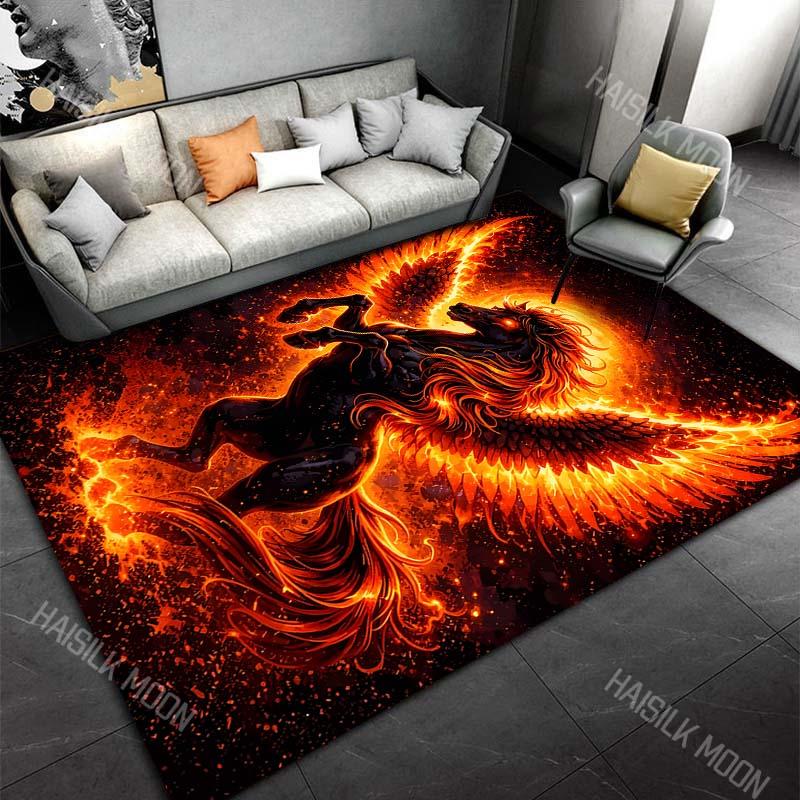 

Flaming black-winged horse Print Carpet Rug for Living Room Bedroom Sofa Doormat Home Decor Non-slip Floor Mat 40x60cm